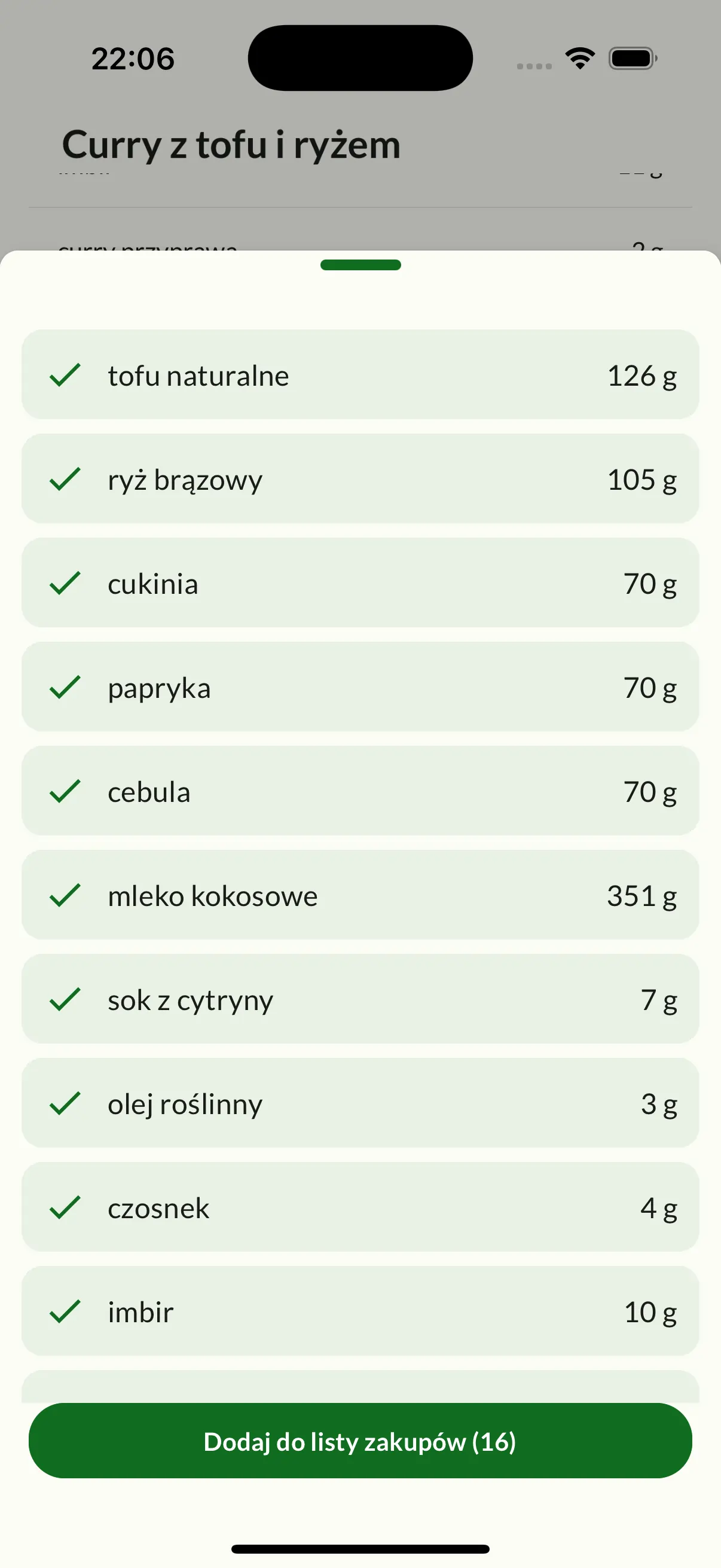 Dodawanie składników do listy zakupów w aplikacji Cebulko